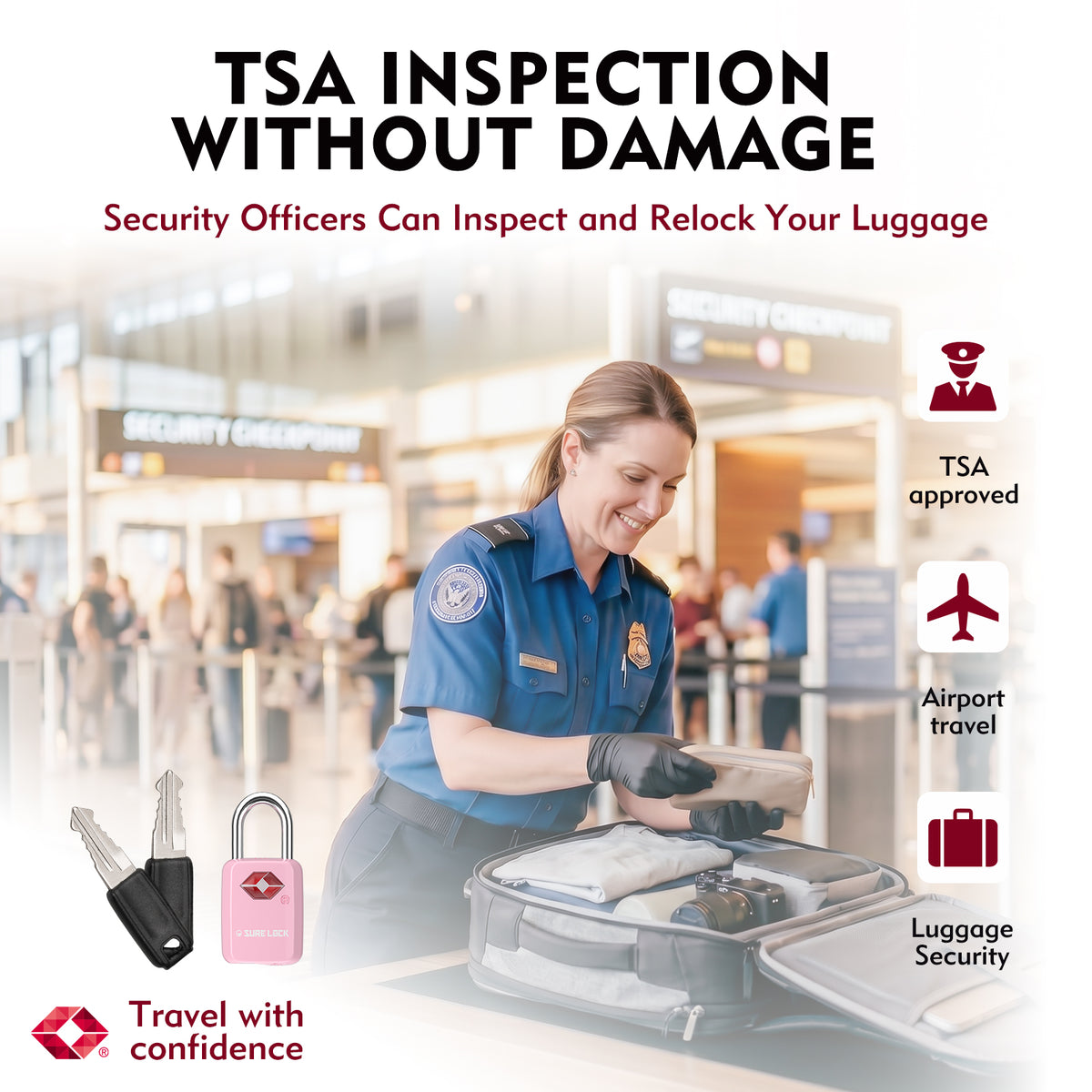 Mini TSA Approved Keyed Luggage Lock – One Key Opens All (Pink Pack)