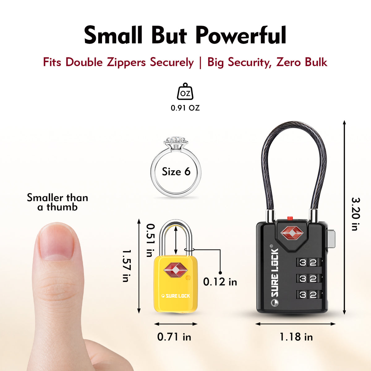 Mini TSA Approved Keyed Luggage Lock – One Key Opens All (Yellow Pack)