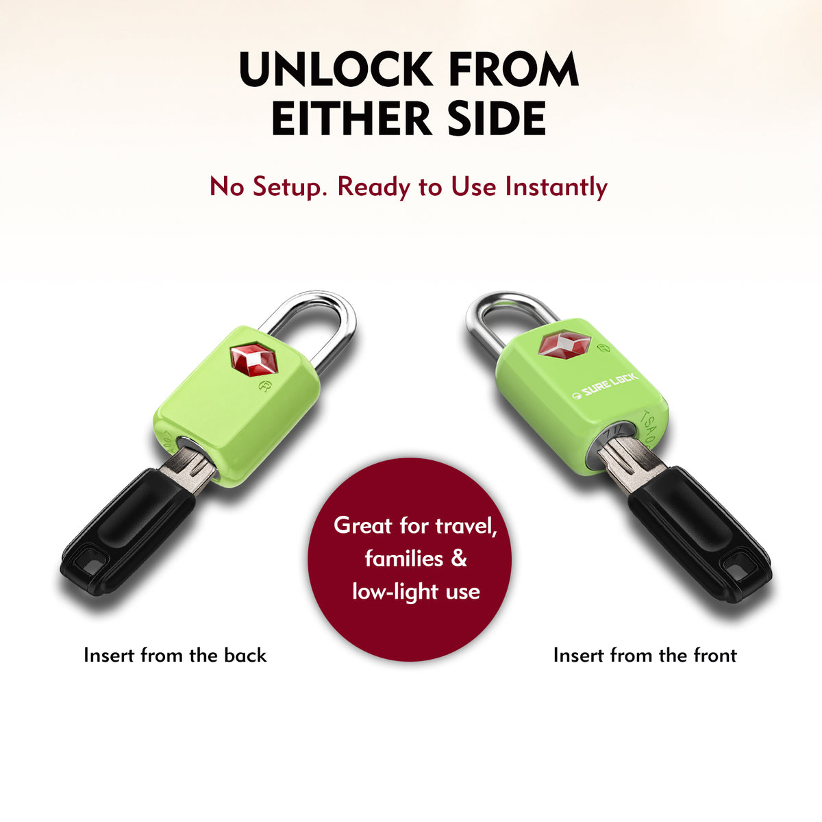 Mini TSA Approved Keyed Luggage Lock – One Key Opens All (Green Pack)