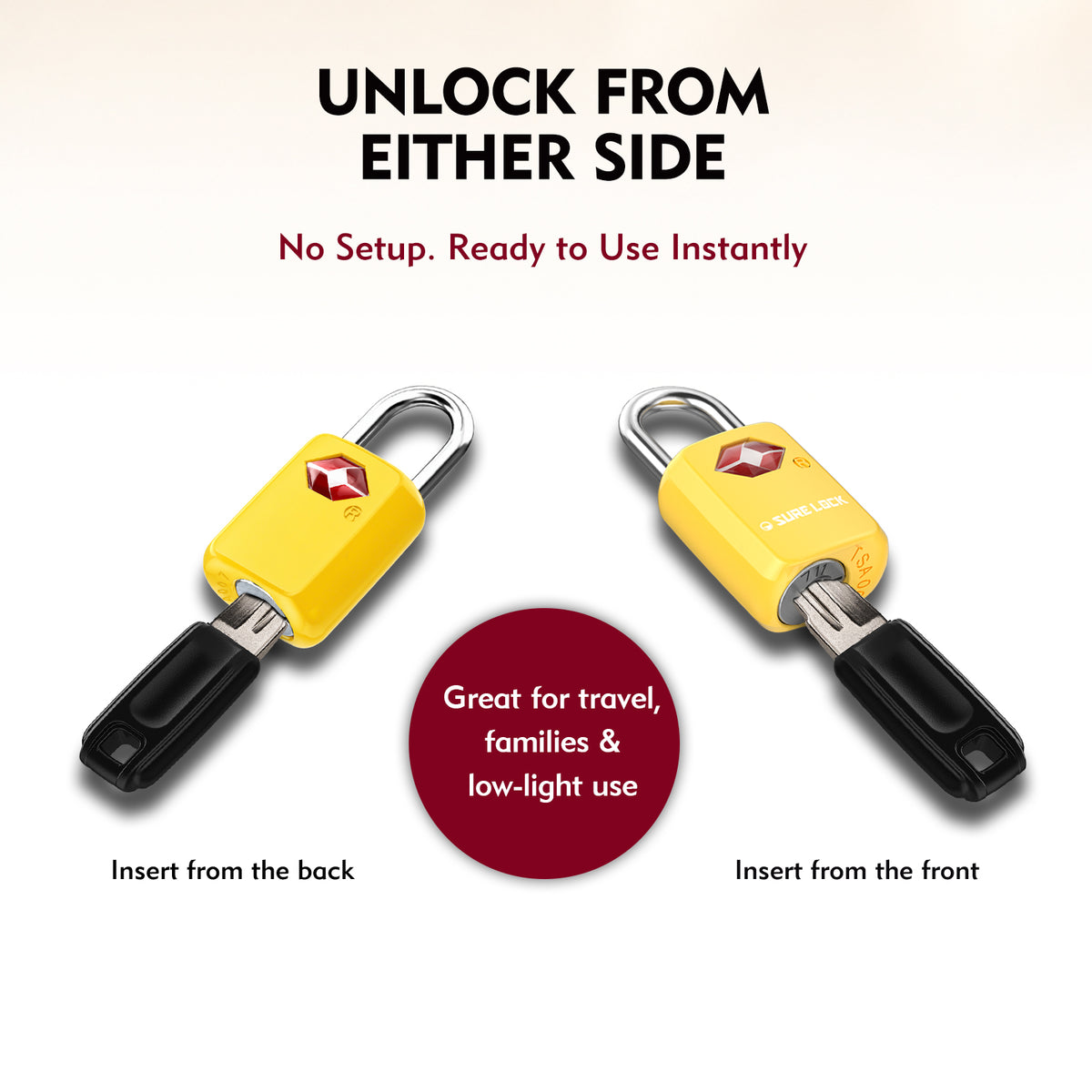 Mini TSA Approved Keyed Luggage Lock – One Key Opens All (Yellow Pack)