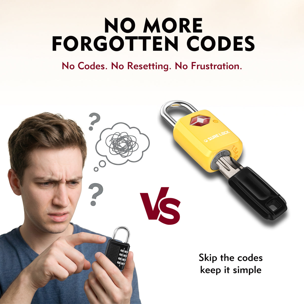 Mini TSA Approved Keyed Luggage Lock – One Key Opens All (Yellow Pack)