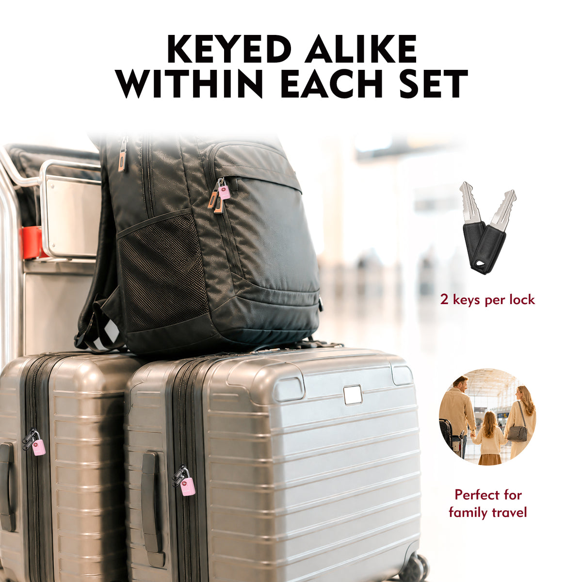 Mini TSA Approved Keyed Luggage Lock – One Key Opens All (Pink Pack)