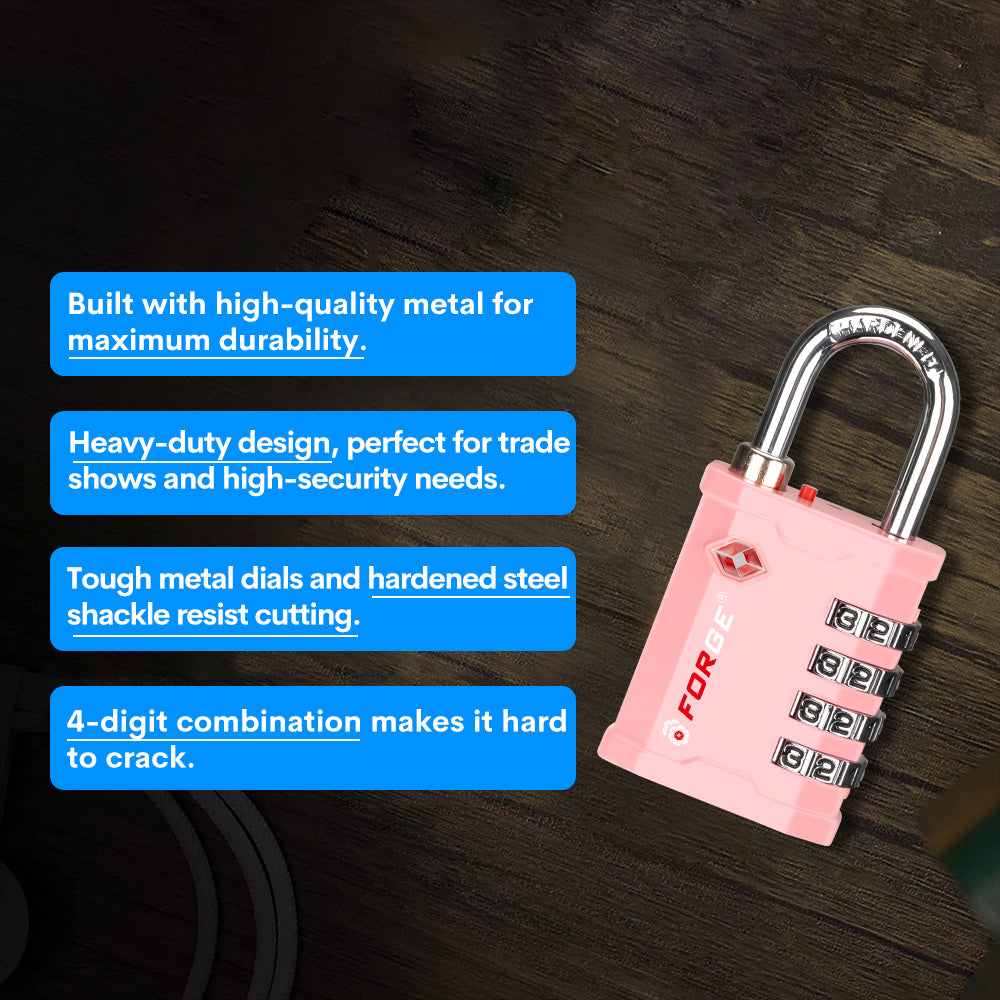 Forge 4-Digit Heavy Duty TSA Approved Lock for Travel & Gym, Pink Pack