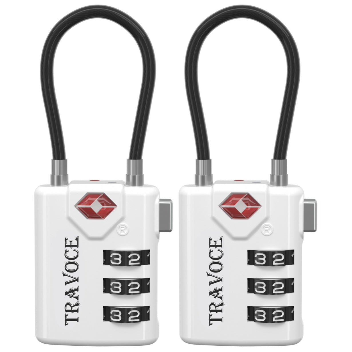 TSA Approved Luggage Cable Lock for Suitcase, Gym Locker & Toolbox (White Pack)