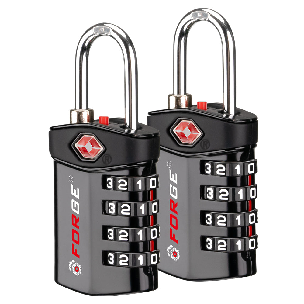 Forge TSA Approved 4-Digit Combination Lock with Open Alert, Black Pack