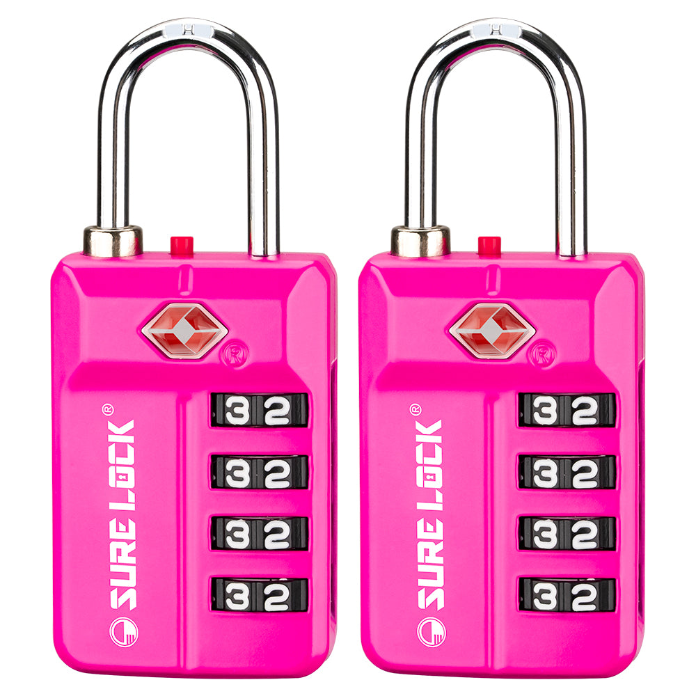 TSA 4-Digit Combination Luggage Lock – Resettable with Open Alert (Pink)