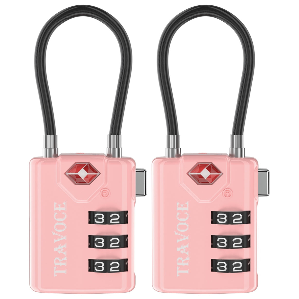 TSA Approved Luggage Cable Lock for Suitcase, Gym Locker & Toolbox (Pink Pack)