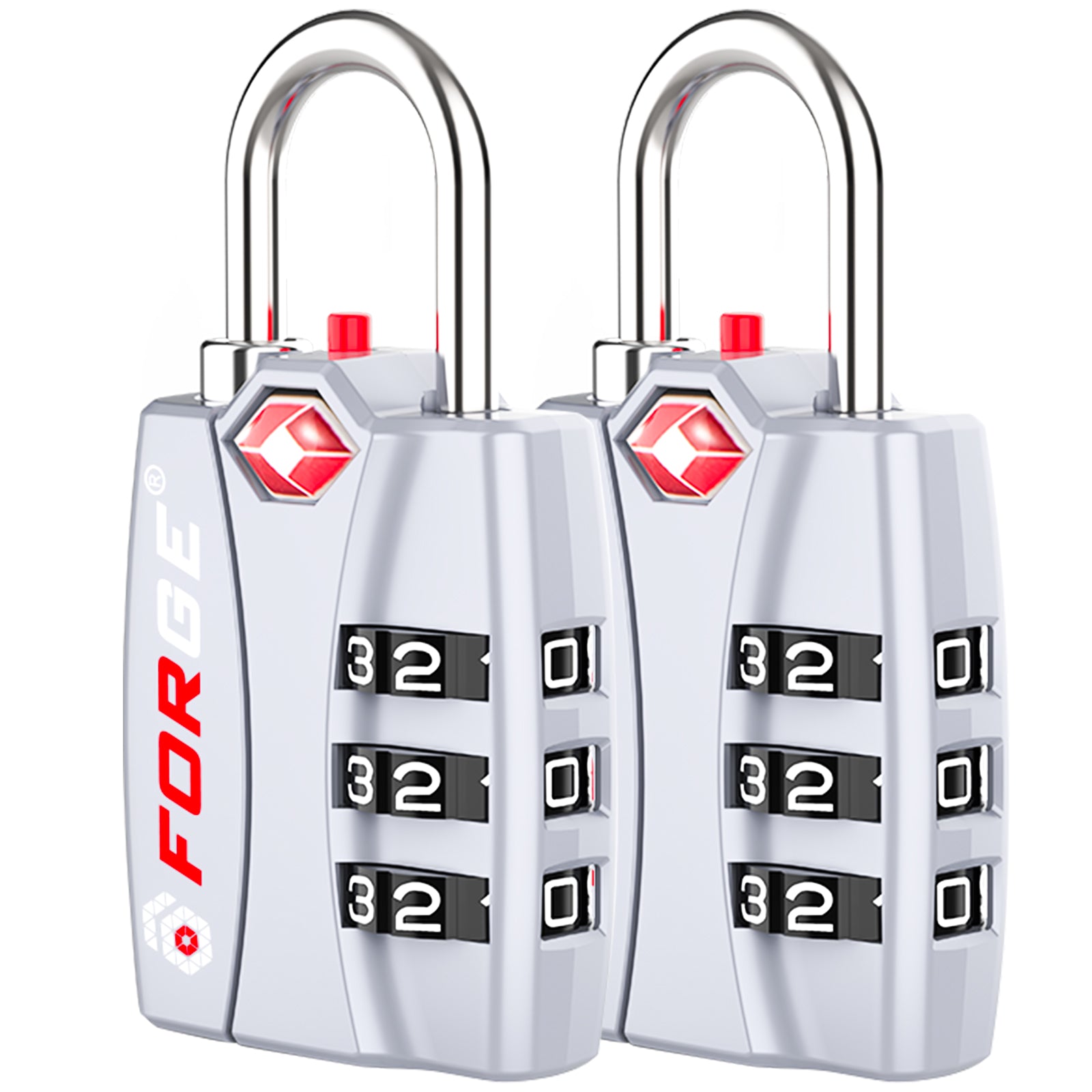 Forge TSA-Approved Luggage Lock: 3-Digit Combination, Open Alert Indicator（Titan Series Silver Pack）