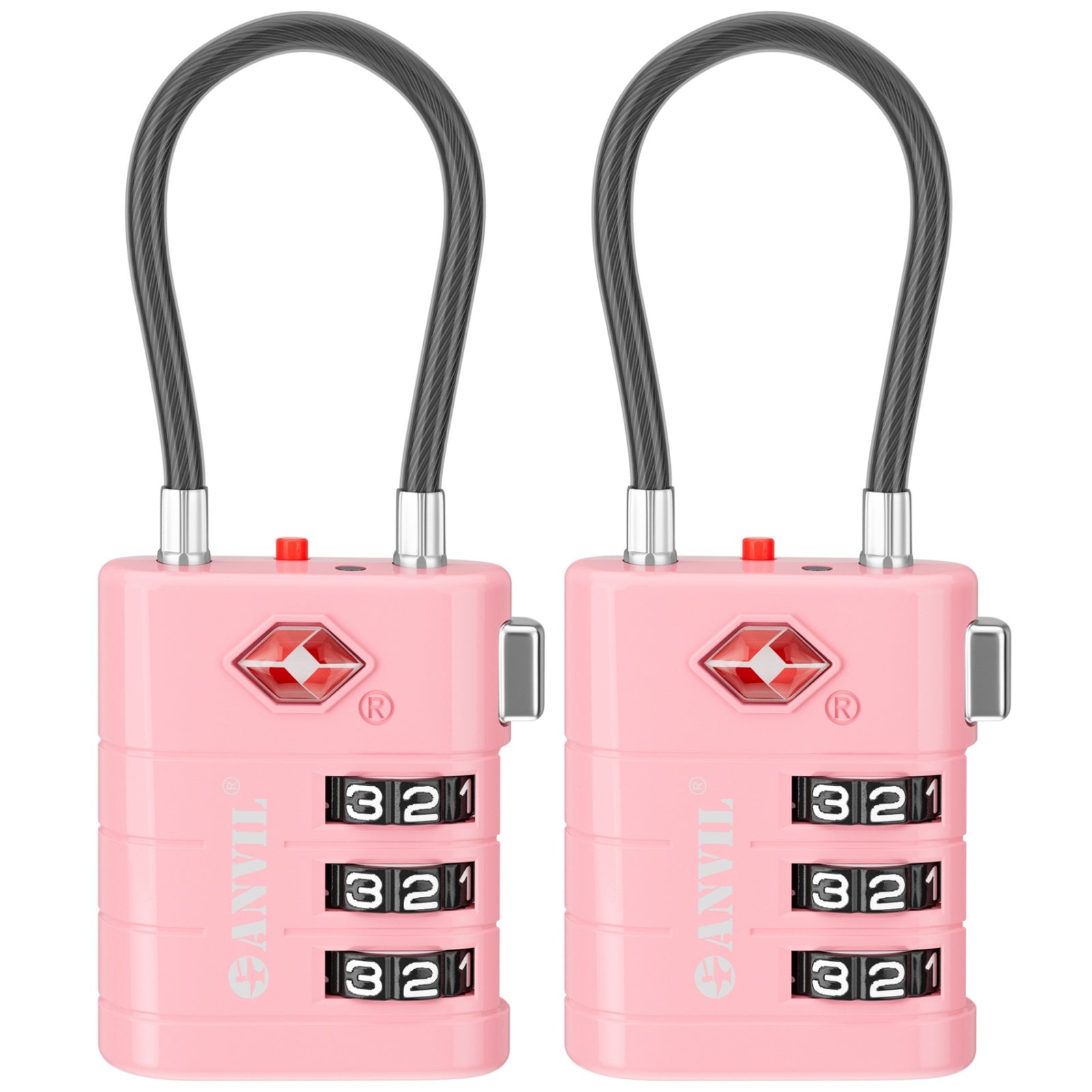 ANVIL TSA Approved Luggage Lock with Inspection Indicator (Pink Pack)