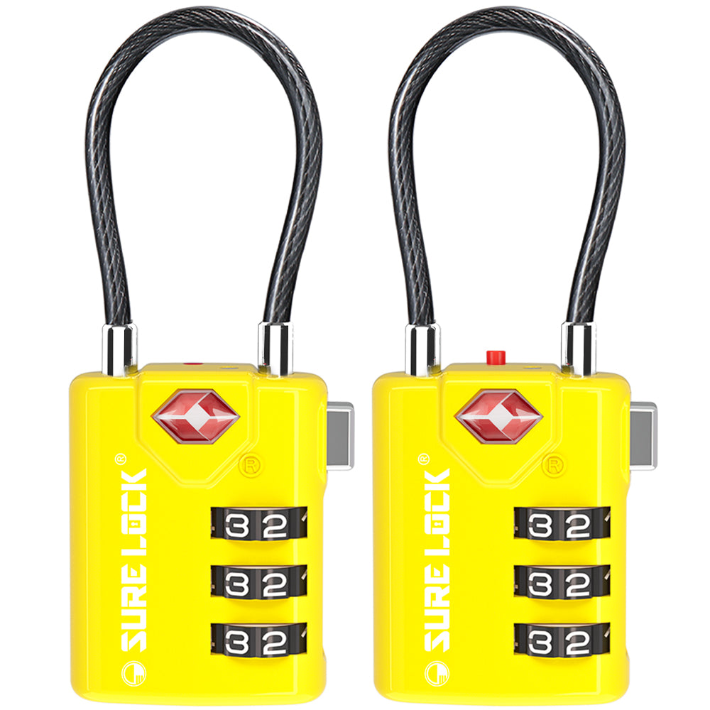 TSA Combination Cable Luggage Lock – Open Alert, Easy-Read Dials (Yellow Pack) - LockSelect 