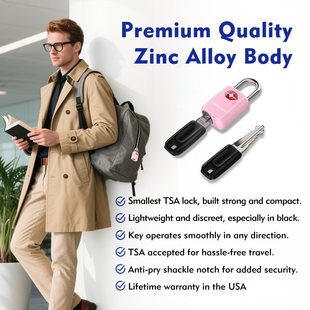 Mini TSA Approved Keyed Luggage Lock – One Key Opens All (Pink Pack) - LockSelect 
