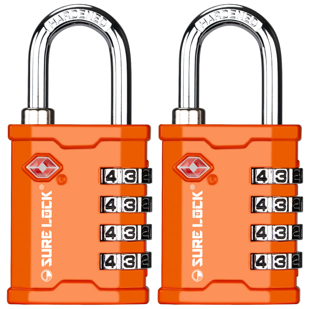 TSA 4-Digit Combination Luggage Padlock – All Metal Travel Lock (Orange Pack) - LockSelect 