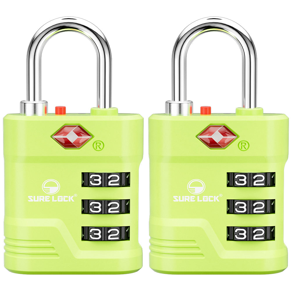 TSA Approved Luggage Lock – 3-Digit Combination Padlock with Open Alert & Easy-Read Dials (Green Pack) - LockSelect 