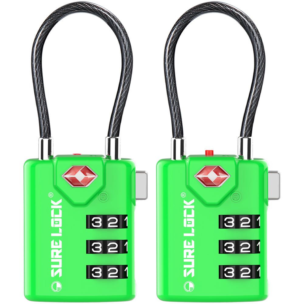 TSA Combination Cable Luggage Lock – Open Alert, Easy-Read Dials (Green Pack) - LockSelect 