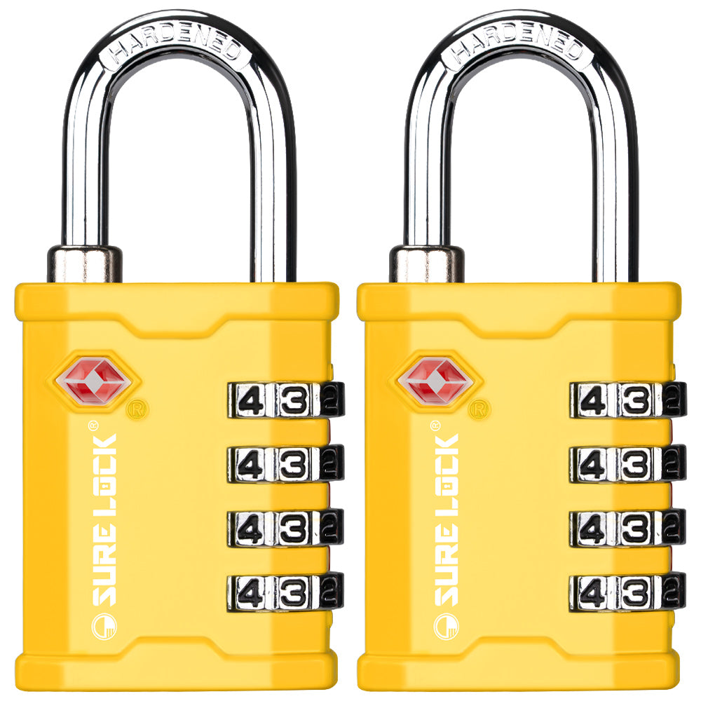 TSA Accepted 4-Digit Heavy Duty Combination Luggage Padlock – All Metal Travel Lock (Yellow Pack) - LockSelect 