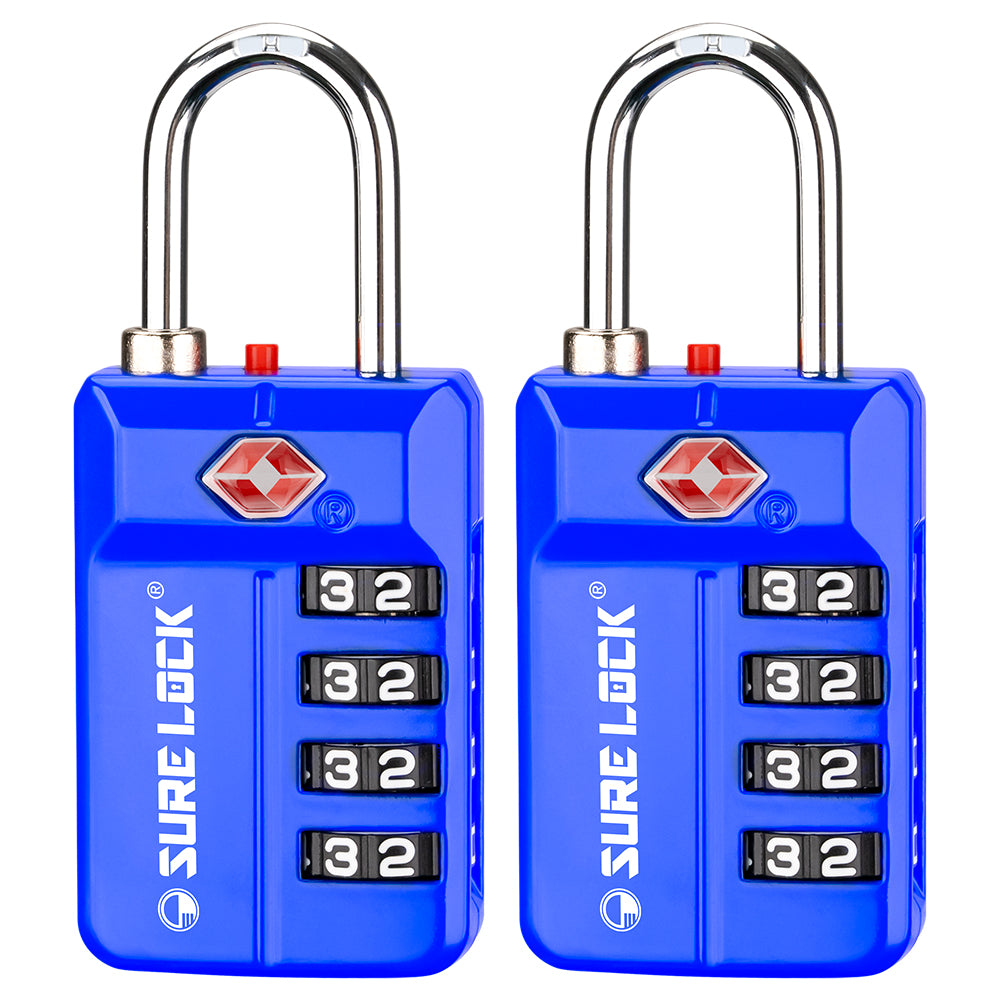TSA 4-Digit Combination Luggage Lock – Resettable with Open Alert (Blue)