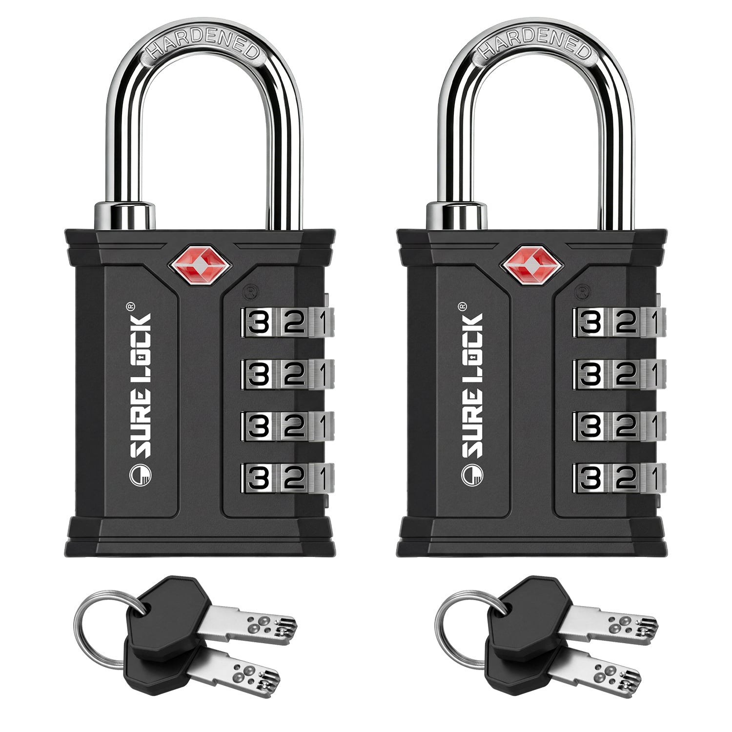 SureLock Heavy Duty TSA Padlock for Pelican Cases & Gun Cases, Black Pack