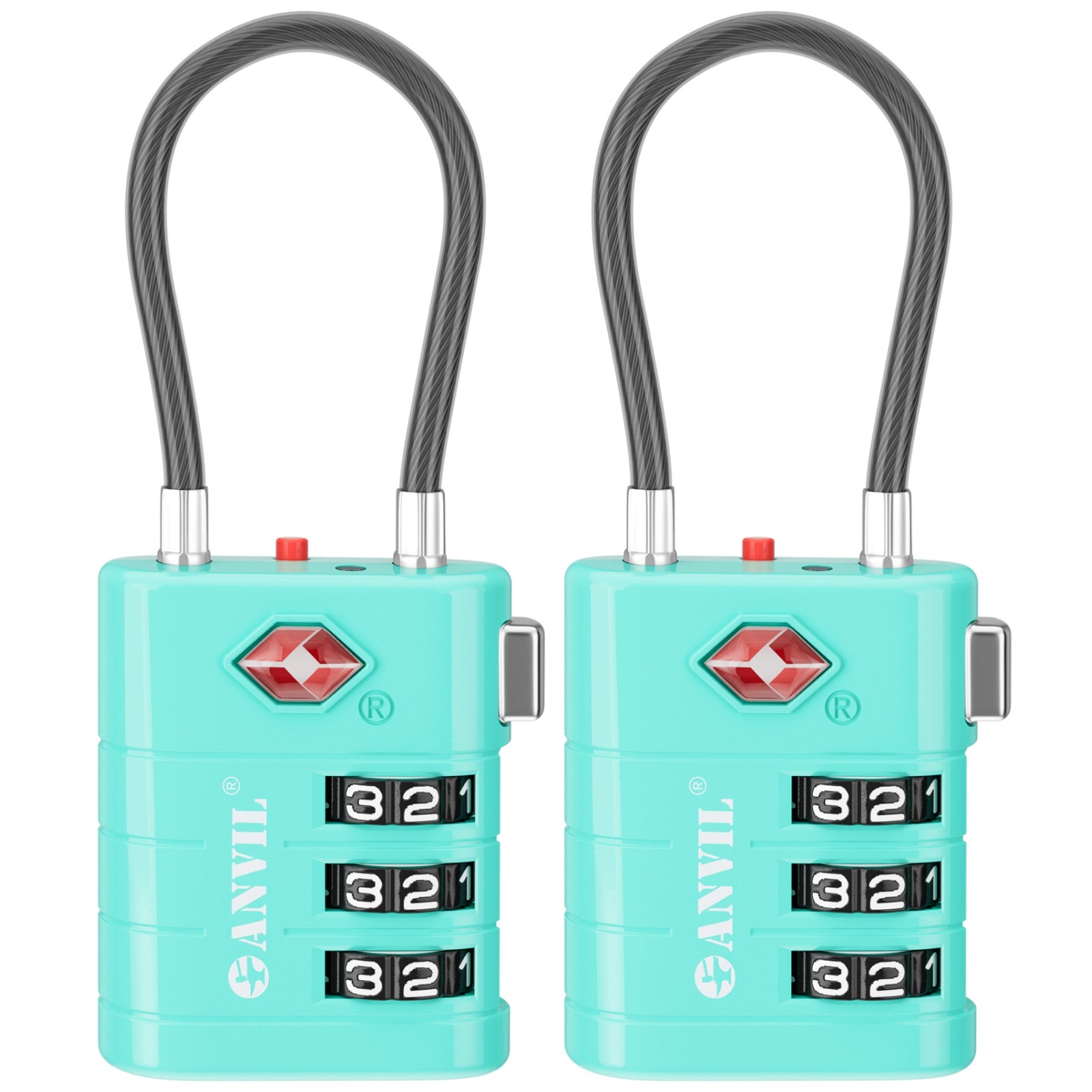ANVIL High Security TSA008 Combination Travel Lock with Inspection Indicator (Cyan Pack)