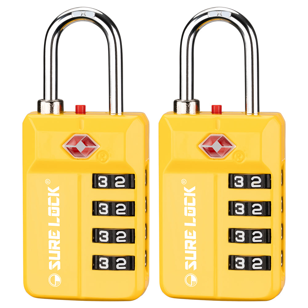 TSA 4-Digit Combination Luggage Lock – Resettable with Open Alert (Yellow)