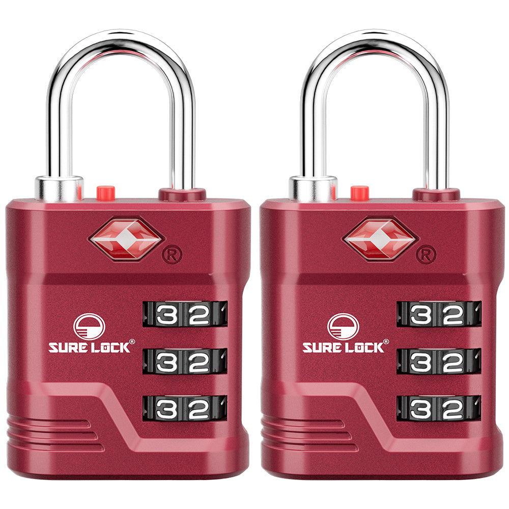 TSA Approved Luggage Lock – 3-Digit Combination Padlock with Open Alert & Easy-Read Dials (Red Pack) - LockSelect 