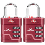 TSA Approved Luggage Lock – 3-Digit Combination Padlock with Open Alert & Easy-Read Dials (Red Pack) - LockSelect 