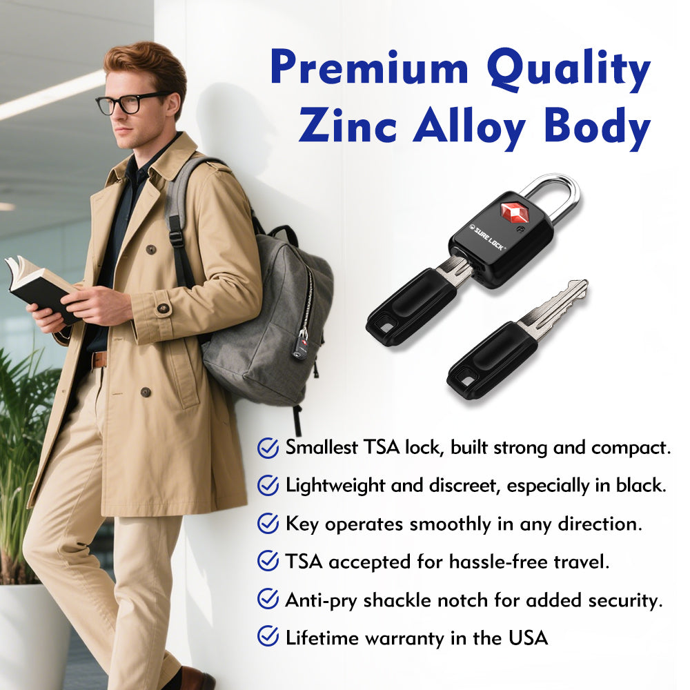 Mini TSA Approved Keyed Luggage Lock – One Key Opens All (Black Pack) - LockSelect 