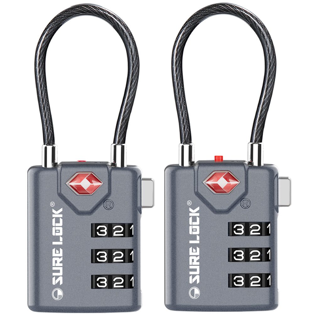 TSA Combination Cable Luggage Lock – Open Alert, Easy-Read Dials (Grey Pack) - LockSelect 