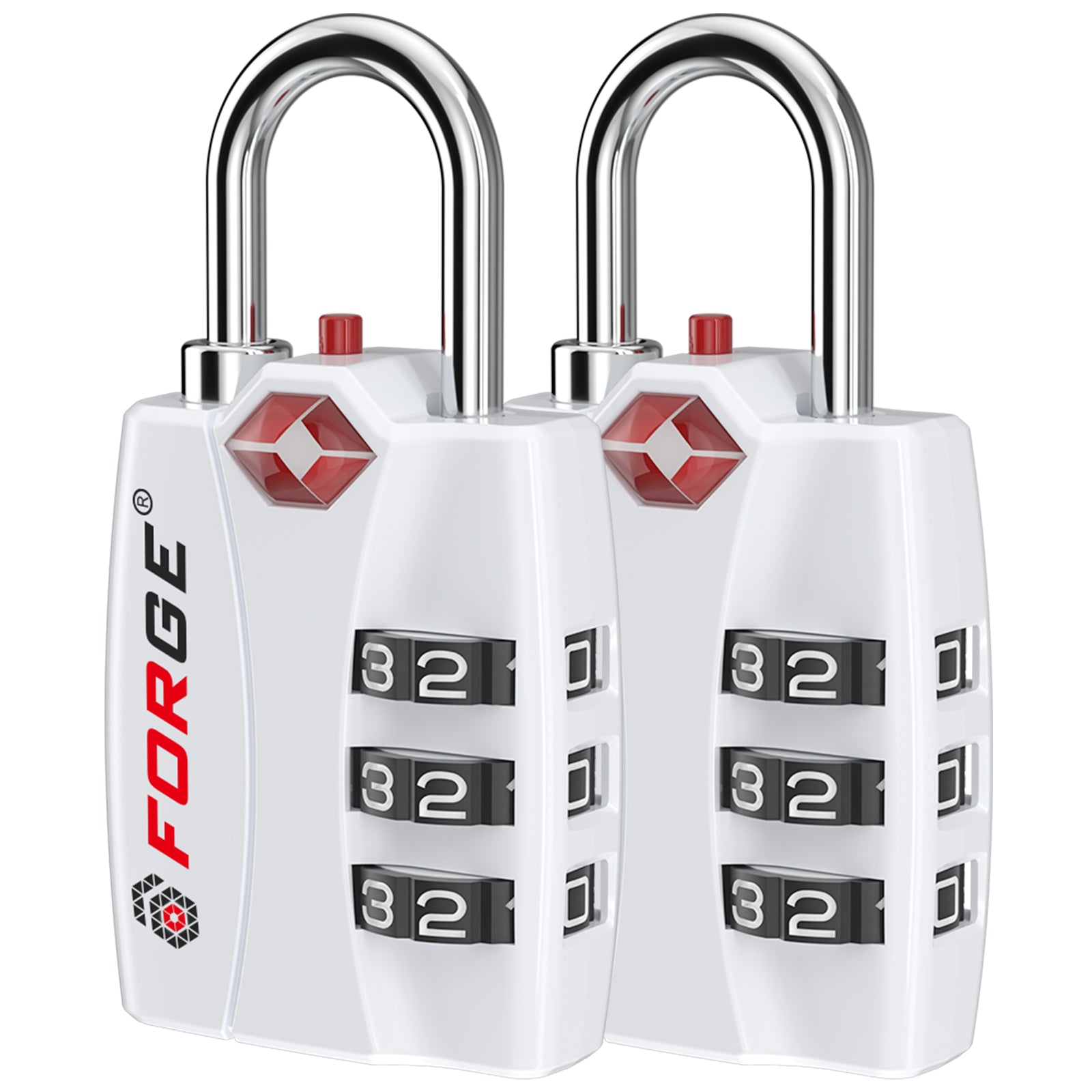Forge TSA-Approved Luggage Lock: 3-Digit Combination, Open Alert Indicator （Titan Series, White Pack）