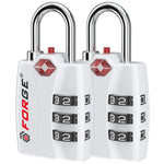 Forge TSA-Approved Luggage Lock: 3-Digit Combination, Open Alert Indicator （Titan Series, White Pack）