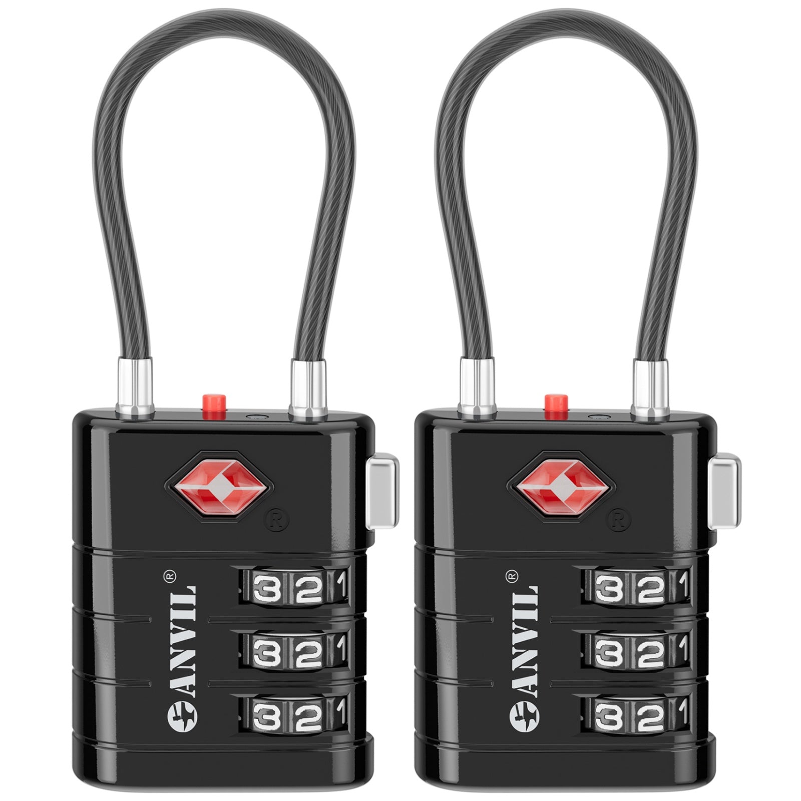 High Security TSA008 Combination Travel Lock with Inspection Indicator (Black)