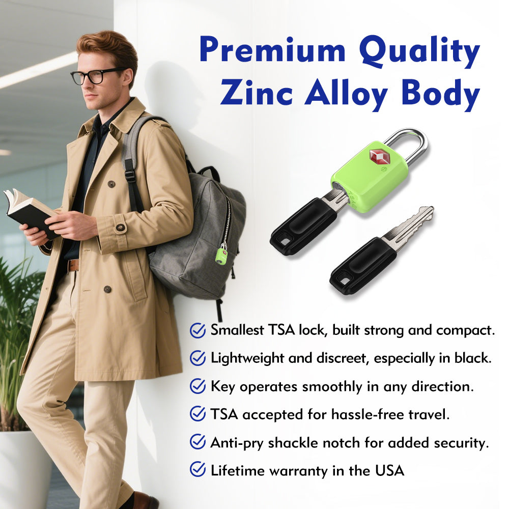 Mini TSA Approved Keyed Luggage Lock – One Key Opens All (Green Pack) - LockSelect 