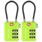 TSA Approved Luggage Cable Lock for Suitcase, Gym Locker & Toolbox (Lime Pack)