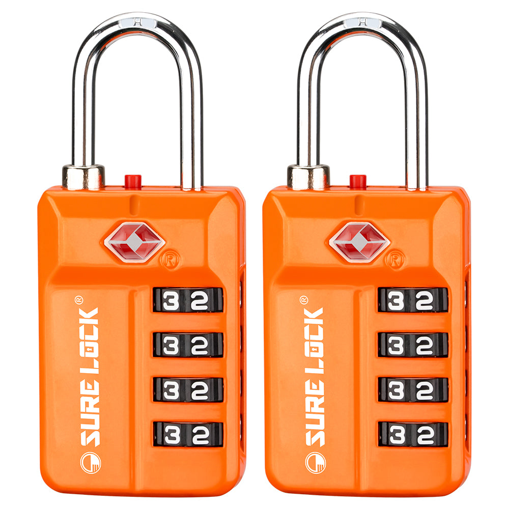 TSA 4-Digit Combination Luggage Lock – Resettable with Open Alert (Orange)