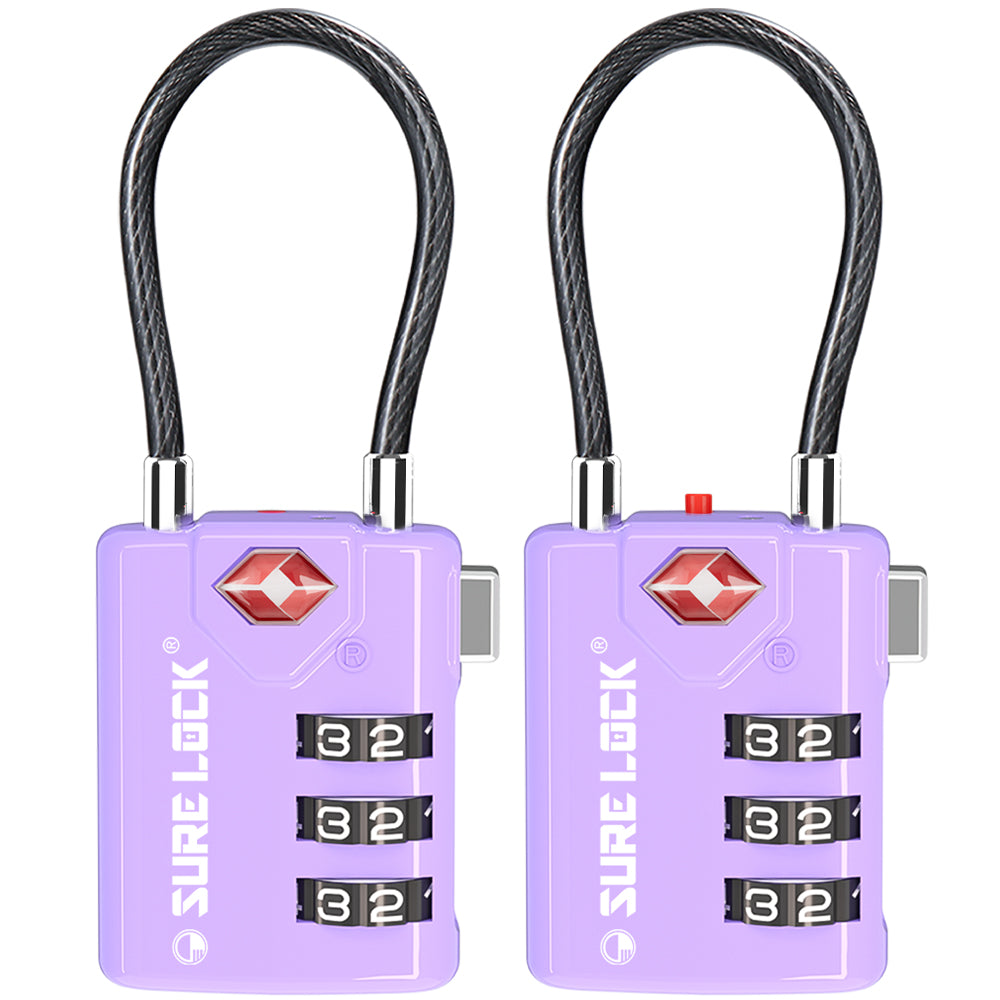 TSA Approved Luggage Lock – Combination Cable Lock with Open Alert (Purple) - LockSelect 
