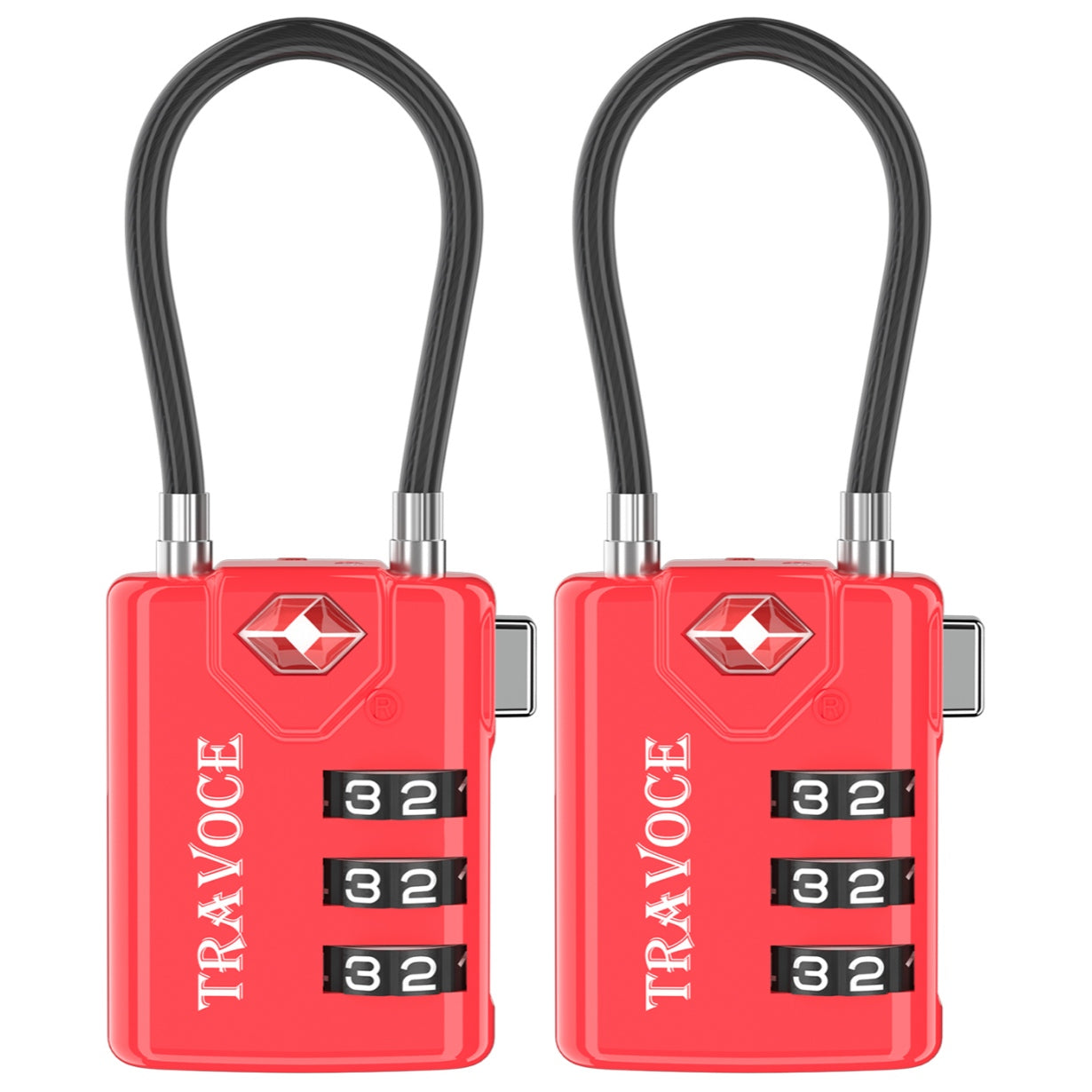 TSA Approved Luggage Cable Lock for Suitcase, Gym Locker & Toolbox (Red Pack)