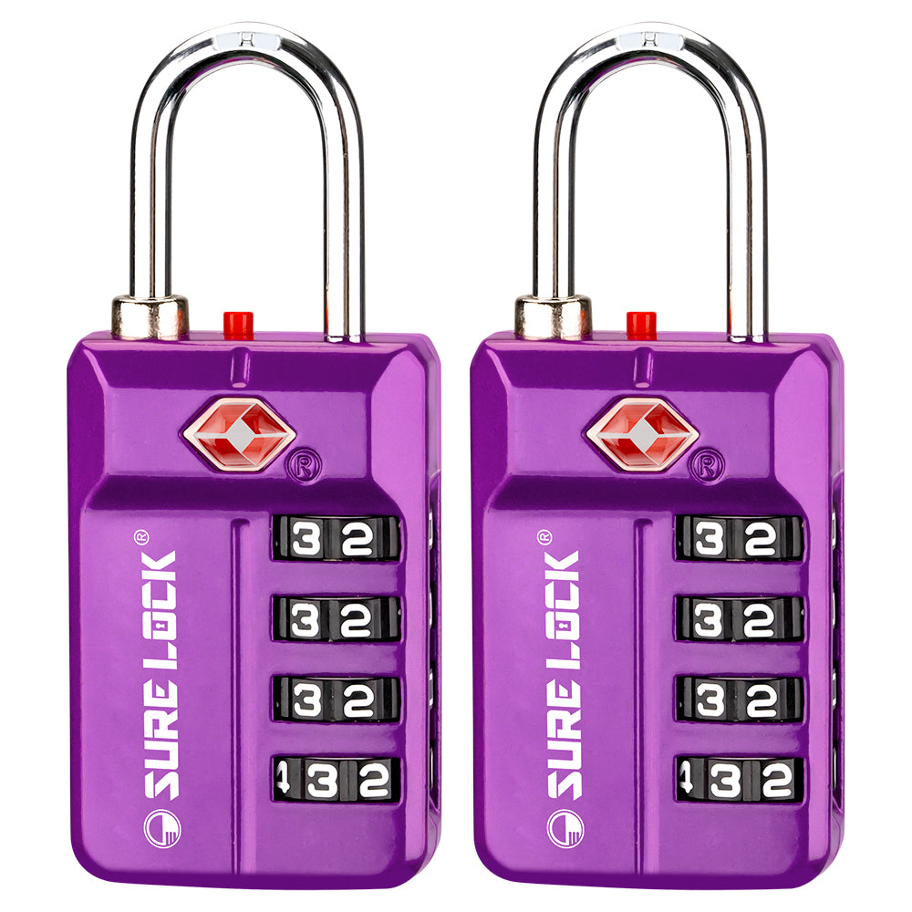 TSA 4-Digit Combination Luggage Lock – Resettable with Open Alert (Dark Purple)