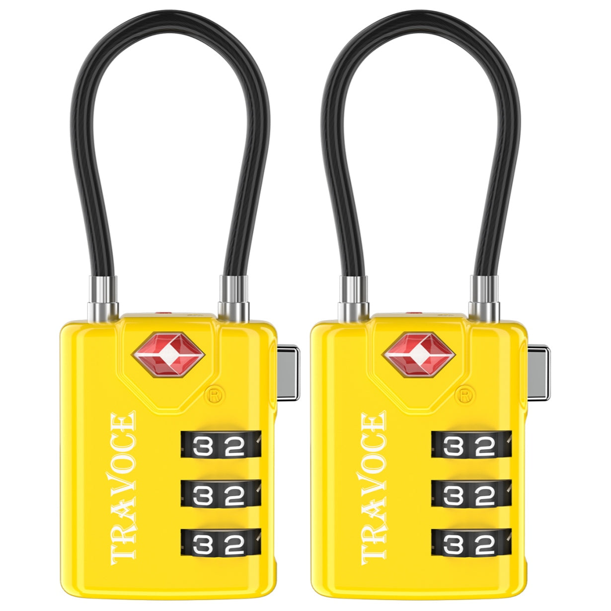 TSA Approved Luggage Cable Lock for Suitcase, Gym Locker & Toolbox (Yellow Pack)