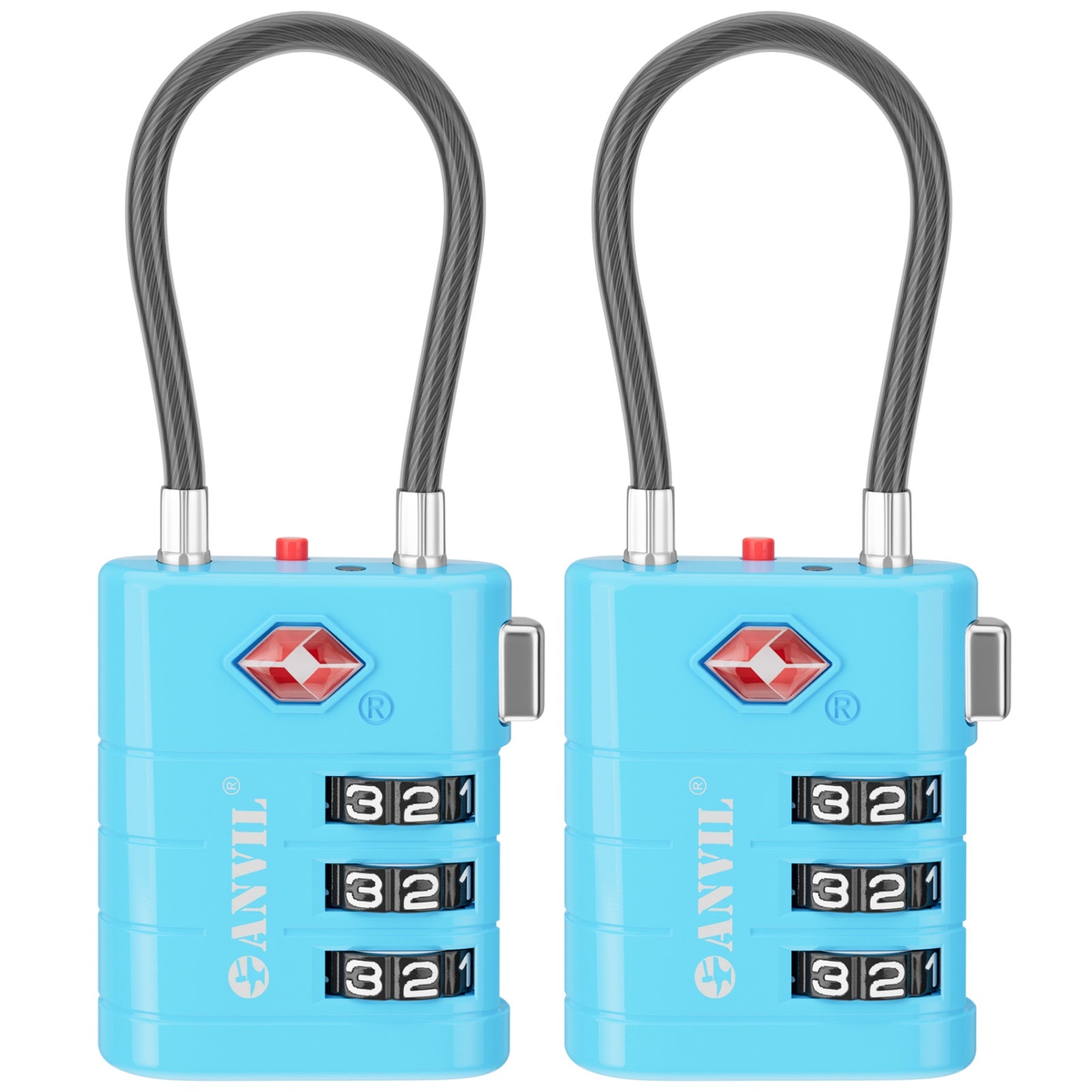 High Security TSA008 Combination Travel Lock with Inspection Indicator (Blue Pack)