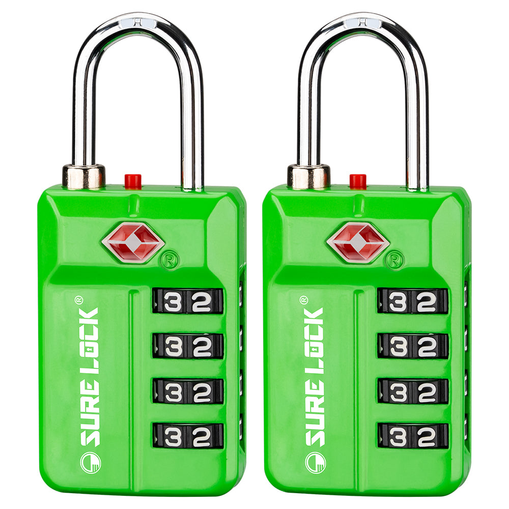 TSA 4-Digit Combination Luggage Lock – Resettable with Open Alert (Green)