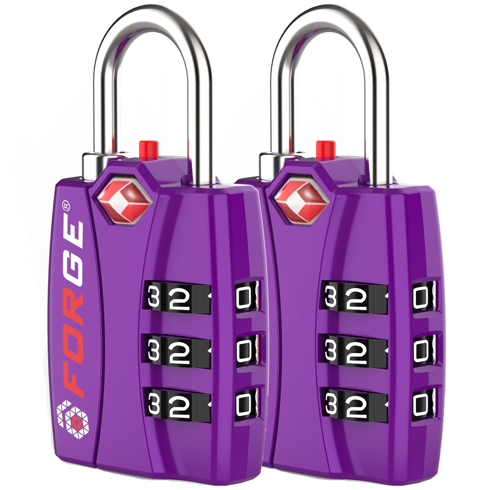 Forge TSA-Approved Luggage Lock: 3-Digit Combination, Open Alert Indicator（Titan Series Purple Pack）