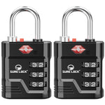 TSA Approved Luggage Lock – 3-Digit Combination Padlock with Open Alert & Easy-Read Dials (Black Pack) - LockSelect 