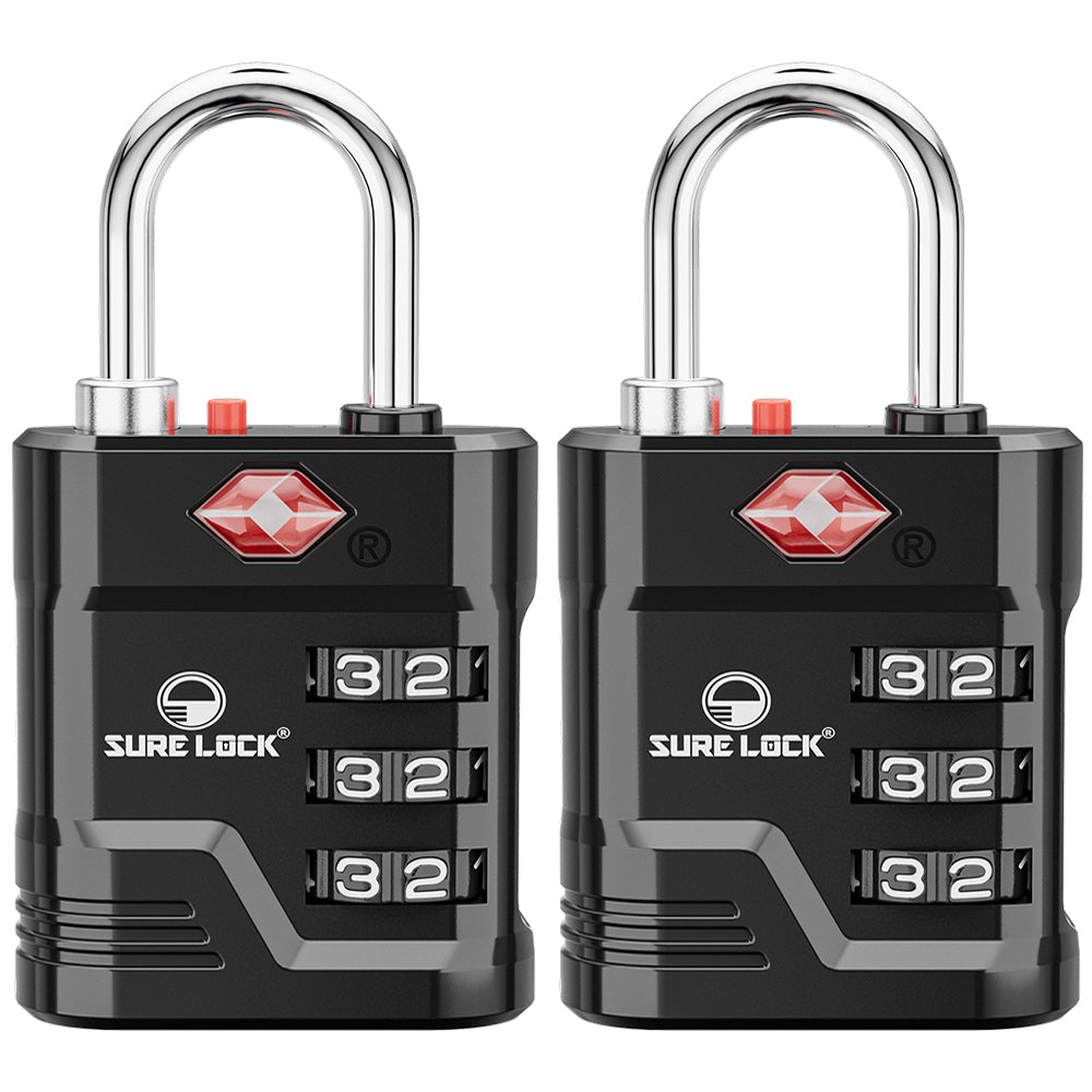 TSA Approved Luggage Lock – 3-Digit Combination Padlock with Open Alert & Easy-Read Dials (Black Pack) - LockSelect 