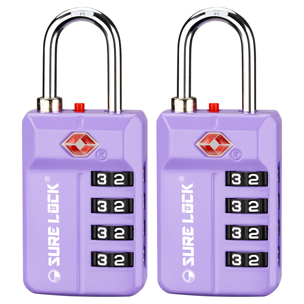 TSA 4-Digit Combination Luggage Lock – Resettable with Open Alert (Purple)