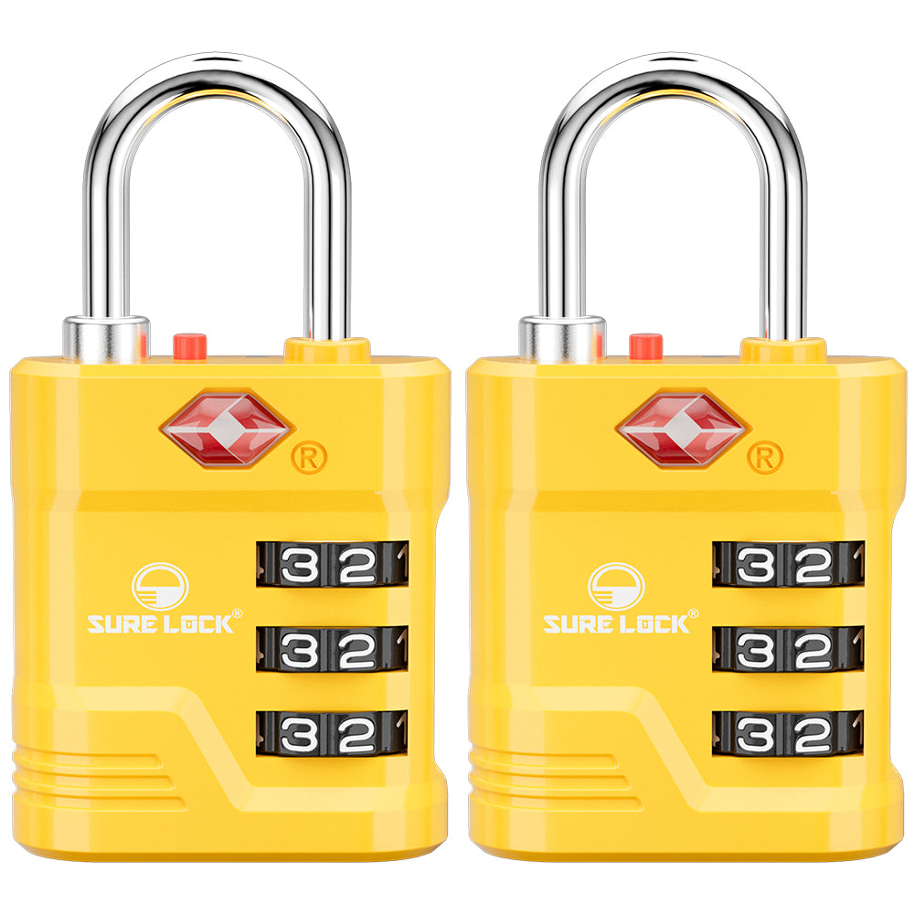 TSA Approved Luggage Lock – 3-Digit Combination Padlock with Open Alert & Easy-Read Dials (Yellow Pack) - LockSelect 