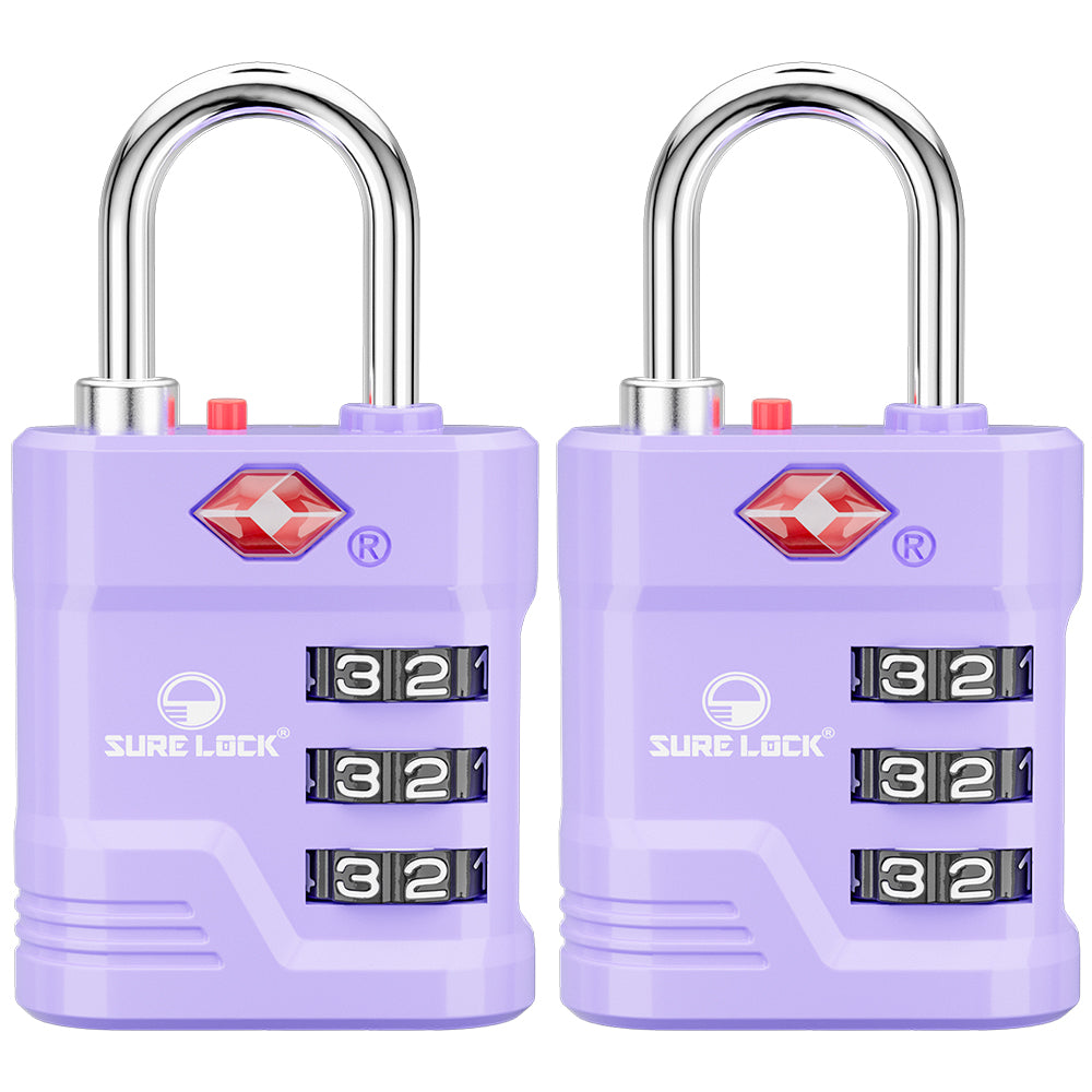 TSA Approved Luggage Lock – 3-Digit Combination Padlock with Open Alert & Easy-Read Dials (Purple Pack) - LockSelect 