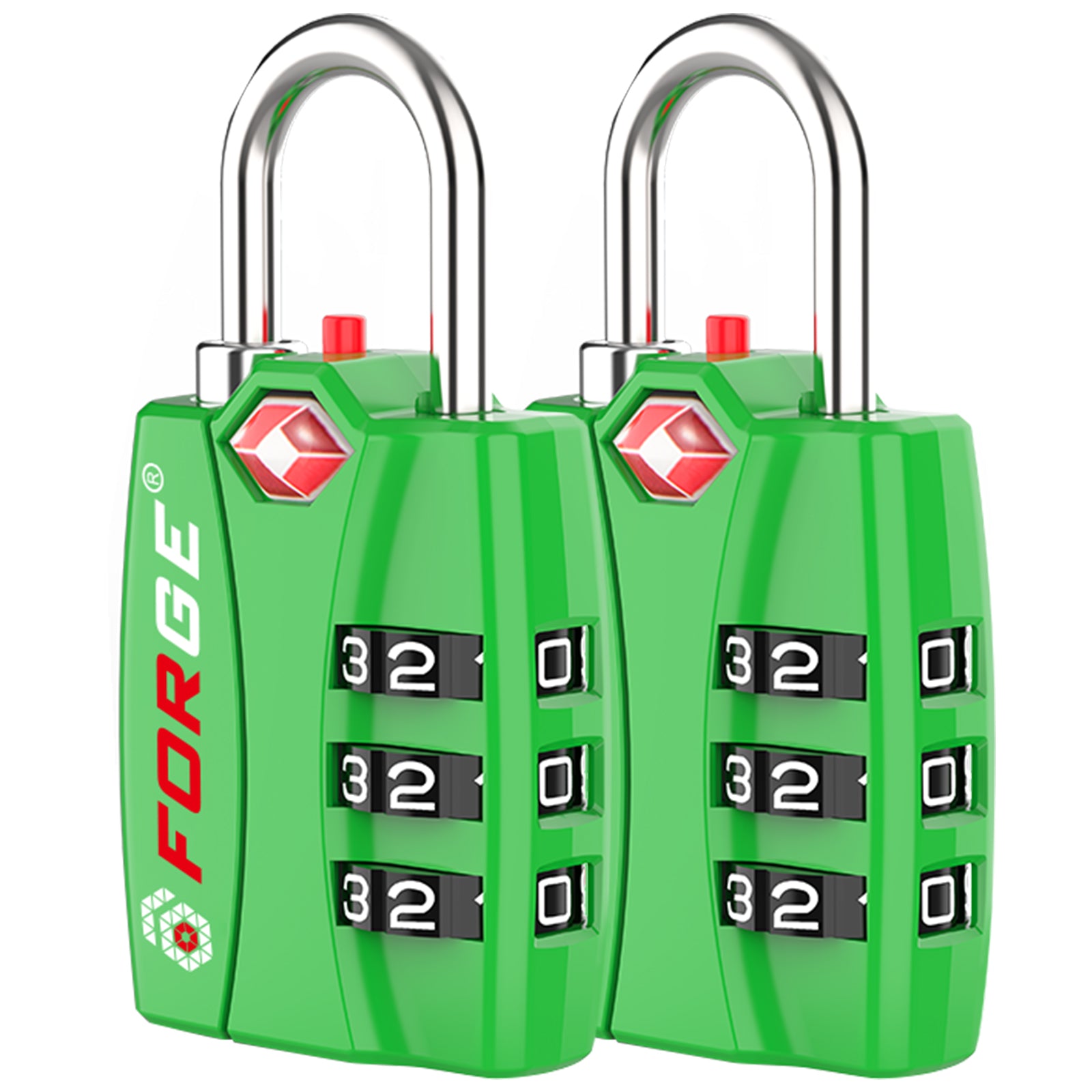 Forge TSA-Approved Luggage Lock: 3-Digit Combination, Open Alert Indicator （Titan Series, Green Pack）