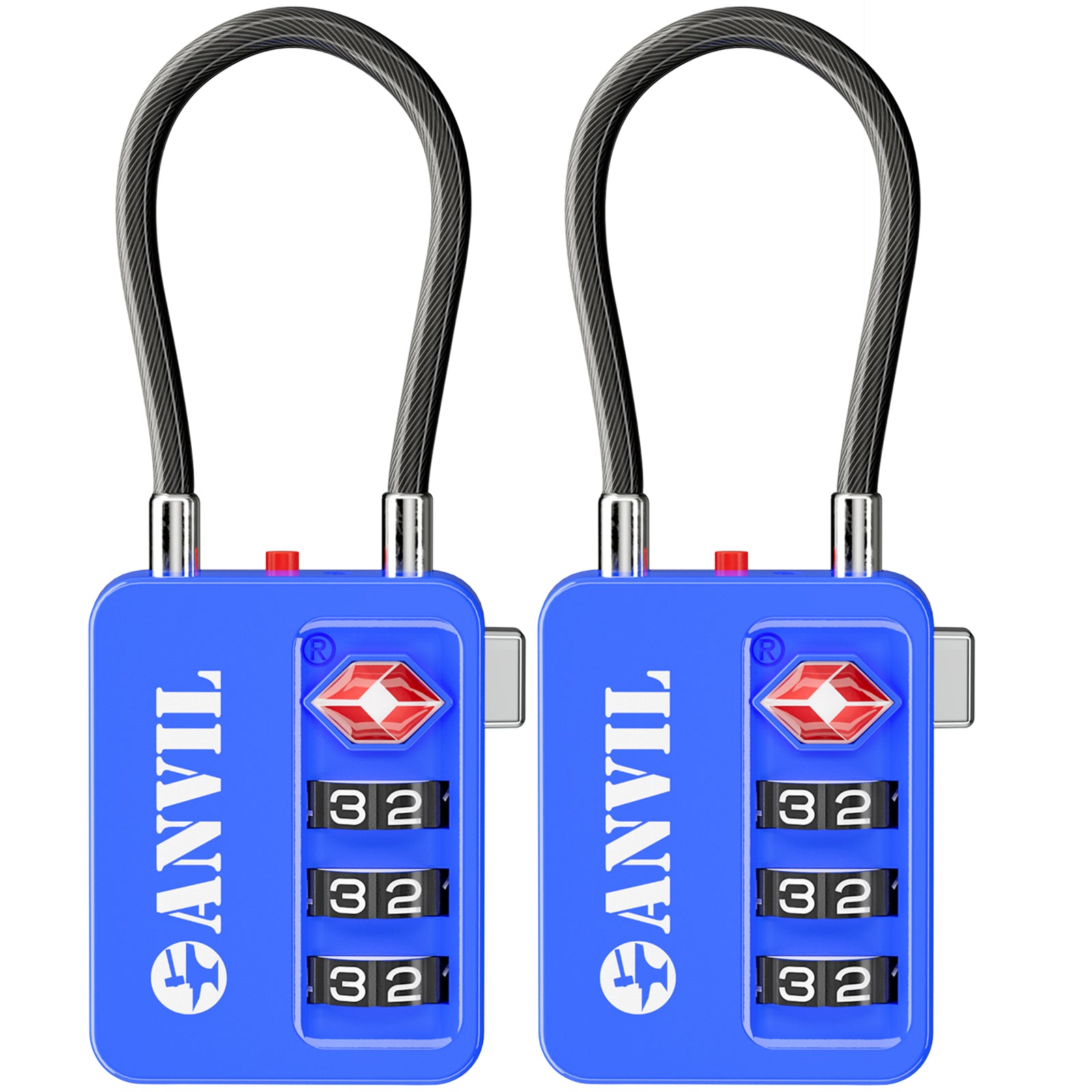 4-Digit TSA Luggage Lock – TSA008 Core with Alert Indicator (2 Pack, Blue)
