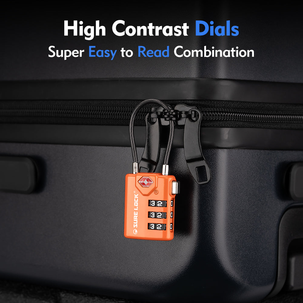 TSA Approved Luggage Lock – Combination Cable Lock with Open Alert (Orange Pack) - LockSelect 