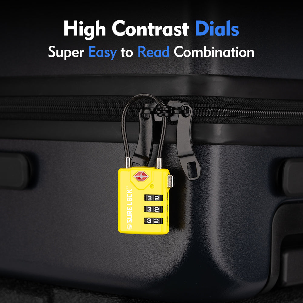 TSA Combination Cable Luggage Lock – Open Alert, Easy-Read Dials (Yellow Pack) - LockSelect 