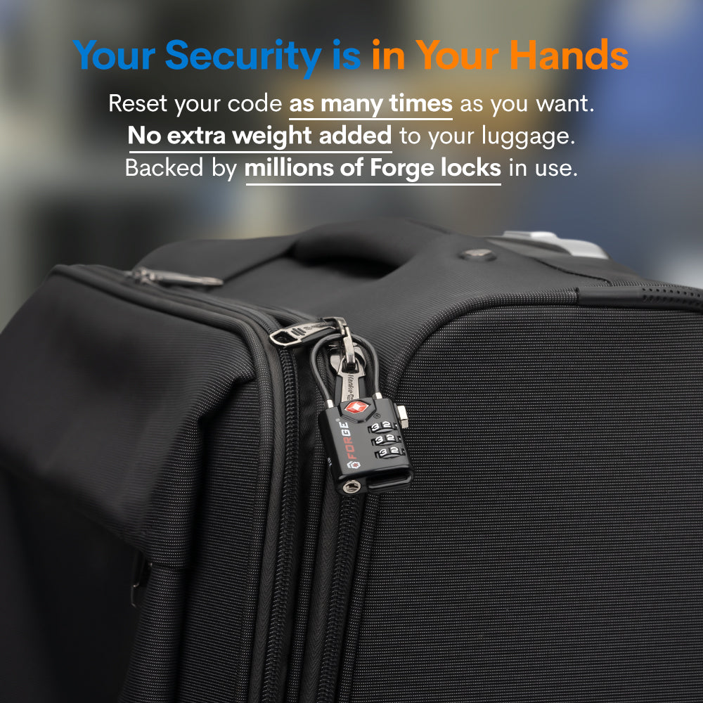 Forge TSA Approved Cable Luggage Lock with Easy-to-Read Dials (Eagle Series, Black Pack)